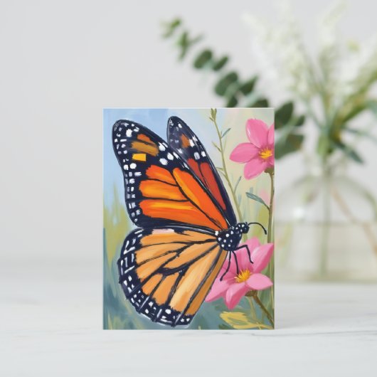 Monarch Butterfly Watercolor Floral Garden Card (スタンド正面)