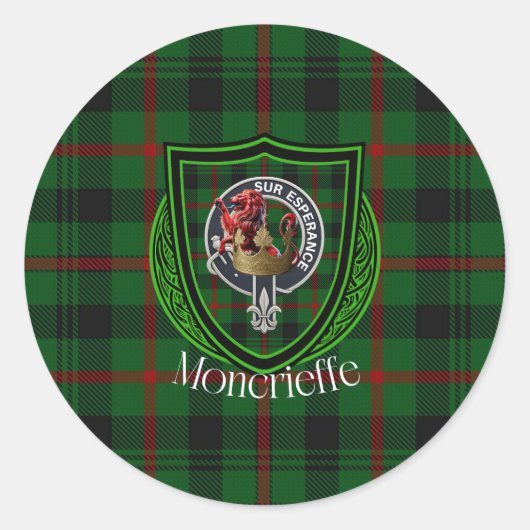 Moncrieffe Scottish Clan Tartan & Crest ラウンドシール (正面)