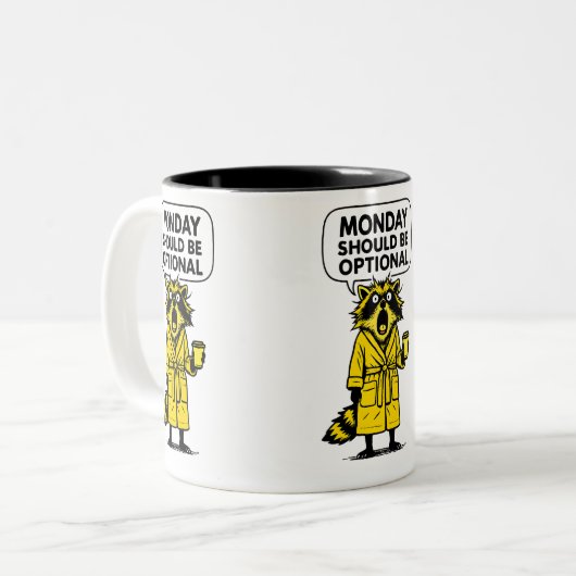 MondayはオプションのRacoonであおもしろいる ツートーンマグカップ (正面左)