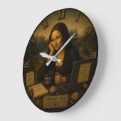 Monday Funny Mona Lisa Office Worker Coffee Humor ラージ壁時計 (傾斜)