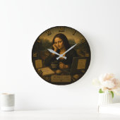 Monday Funny Mona Lisa Office Worker Coffee Humor ラージ壁時計 (ホーム)