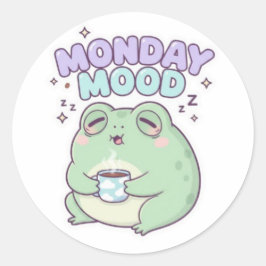 Monday Mood Frog Sticker Cute Sleepy Coffee Frog K ラウンドシール