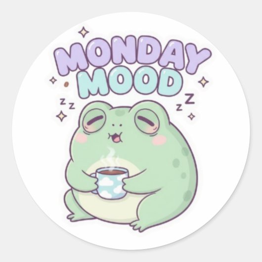 Monday Mood Frog Sticker Cute Sleepy Coffee Frog K ラウンドシール (正面)