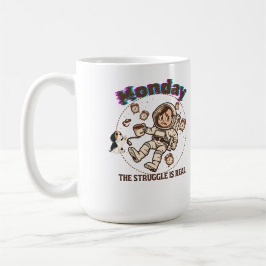 Monday Space Struggle Astronaut Coffee & Puppy コーヒーマグカップ (左)