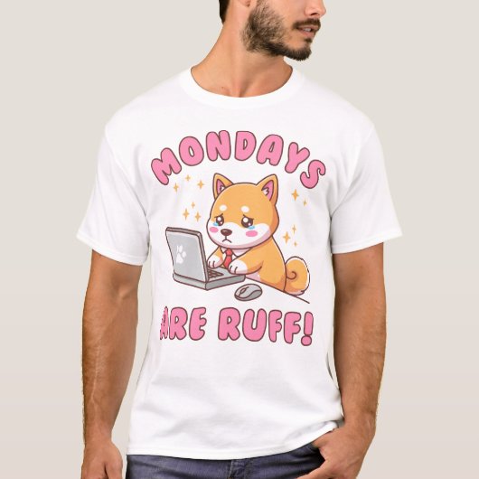 Mondays Are Ruff - Kawaii Shiba Inu Dog Office Pun Tシャツ (正面)