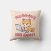 Mondays Are Ruff - Kawaii Shiba Inu Dog Pun Office クッション (裏面)