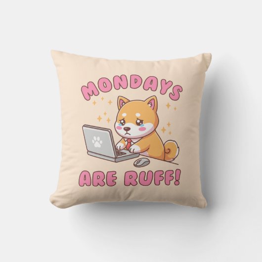 Mondays Are Ruff - Kawaii Shiba Inu Dog Pun Office クッション (正面)