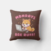 Mondays Are Ruff - Kawaii Shiba Inu Dog Pun Office クッション (裏面)