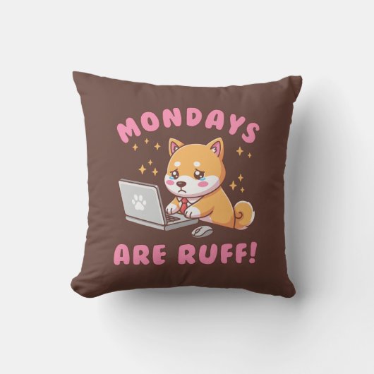 Mondays Are Ruff - Kawaii Shiba Inu Dog Pun Office クッション (正面)