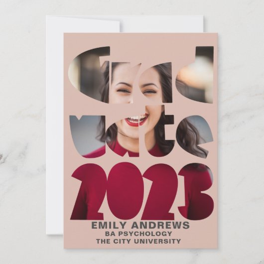 Mondern Simple Graduation Photo Rose Gold 招待状 (正面)