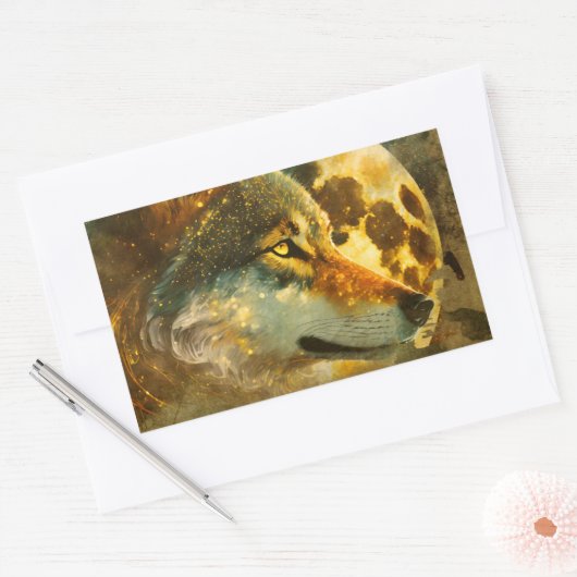 Mondlicht Wolf 4 長方形シール (封筒)