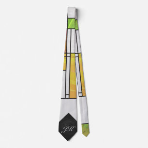 Mondrian Brown Yellow Green Print ネクタイ