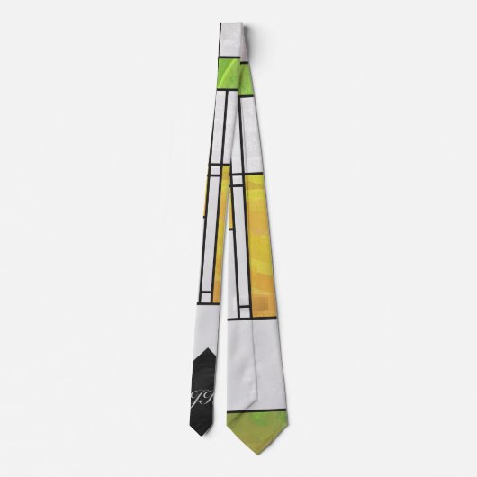 Mondrian Brown Yellow Green Print ネクタイ (裏面)