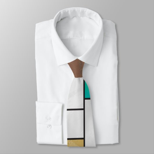 Mondrian Brown Yellow Teal Print ネクタイ (タイ)