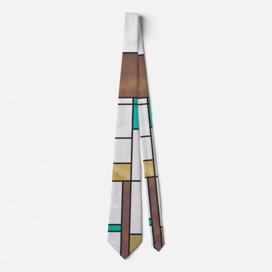 Mondrian Brown Yellow Teal Print ネクタイ (正面)