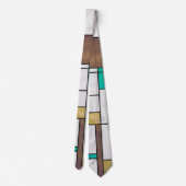 Mondrian Brown Yellow Teal Print ネクタイ (裏面)