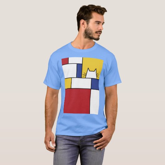 Mondrian Cat boy girl retro Tシャツ (正面フル)