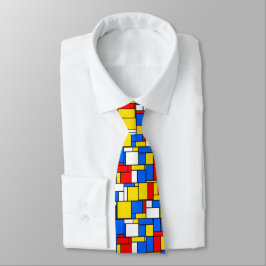 Mondrian Inspired Style Red Blue Yellow Pattern ネクタイ