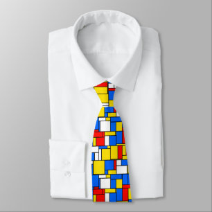 Mondrian Inspired Style Red Blue Yellow Pattern ネクタイ