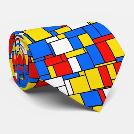 Mondrian Inspired Style Red Blue Yellow Pattern ネクタイ (ロール)