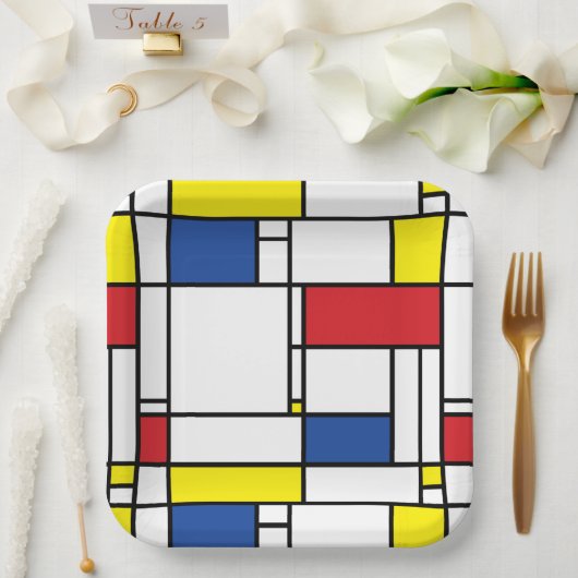 Mondrian Minimalist Geometric De Stijl Modern Art ペーパープレート (ウェディング)