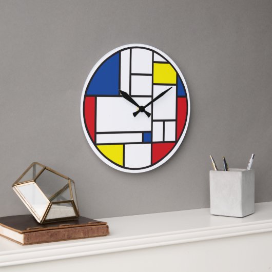 Mondrian Minimalist Geometric De Stijl Modern Art ラージ壁時計 (オフィス)