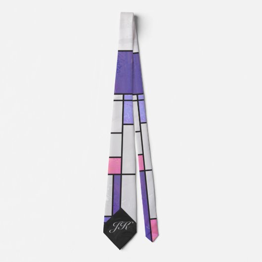 Mondrian Pink Purple White Print ネクタイ (正面)