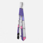 Mondrian Pink Purple White Print ネクタイ (裏面)