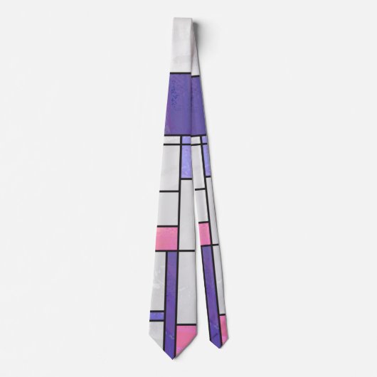 Mondrian Pink Purple White Print ネクタイ (正面)