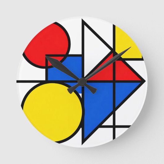 Mondrian Primary Color Composition ラウンド壁時計 (正面)