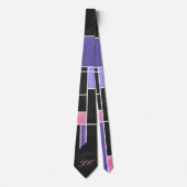 Mondrian Purple Pink Black Print ネクタイ (正面)