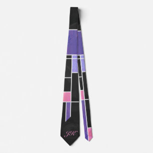 Mondrian Purple Pink Black Print ネクタイ