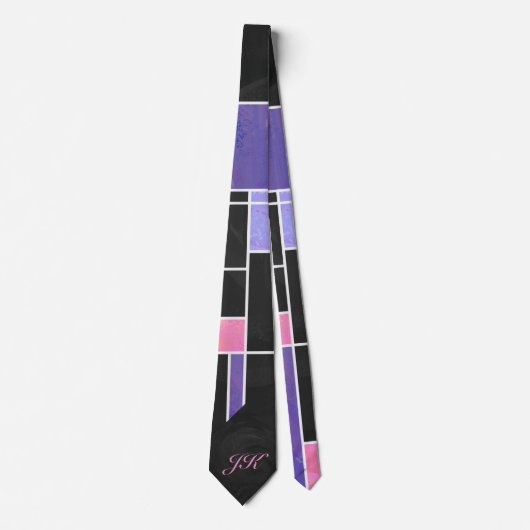 Mondrian Purple Pink Black Print ネクタイ (正面)