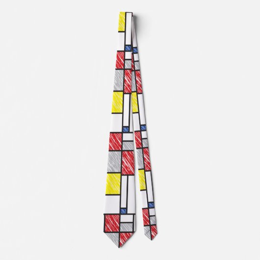 Mondrian Scribbles Minimalist De Stijl Modern Art ネクタイ (正面)