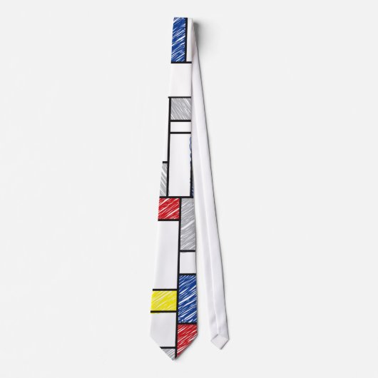 Mondrian Scribbles Minimalist De Stijl Modern Art ネクタイ (正面)