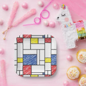 Mondrian Scribbles Minimalist De Stijl Modern Art ペーパープレート (パーティー)