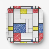 Mondrian Scribbles Minimalist De Stijl Modern Art ペーパープレート (正面)