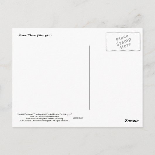 MONETのスイレンの1920年の郵便はがき ポストカード (裏面)