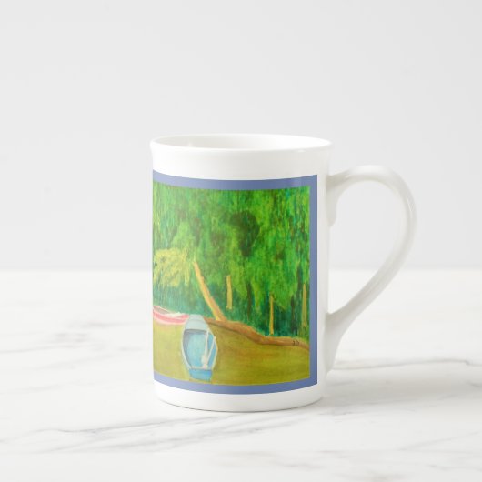 Monetの庭の池の水彩画のボート ボーンチャイナマグカップ (右)