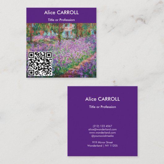 Monet - Artist's Garden at Giverny - QR Code スクエア名刺 (正面/裏面)