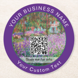 Monet - Artist's Garden at Giverny - QR Code ラウンドペーパーコースター