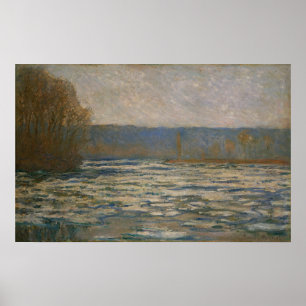 Monet - Bennecourtでセーヌ川で氷が砕ける ポスター