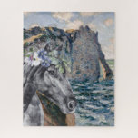 Monet Cliff of Aval & Black Horse Compilation ジグソーパズル<br><div class="desc">美しくアートワークユニークは、フローラクラウンポートレートオーバーレイと水色の黒い馬の背景としてMonet's Cliff of Aval,  Etretatを特徴とする。</div>