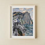 Monet Cliff of Aval & Black Horse Compilation ポスター<br><div class="desc">美しくアートワークユニークは、フローラクラウンポートレートオーバーレイと水色の黒い馬の背景としてMonet's Cliff of Aval,  Etretatを特徴とする。</div>
