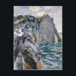 Monet Cliff of Aval & Black Horse Compilation ポストカード<br><div class="desc">美しくアートワークユニークは、フローラクラウンポートレートオーバーレイと水色の黒い馬の背景としてMonet's Cliff of Aval,  Etretatを特徴とする。</div>