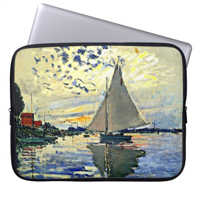 Monet - Sailboat at le Petit Gennevilliers ラップトップスリーブ (正面)