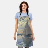 Monet Sailboat French Impressionism Classic Art エプロン (着用した状態)