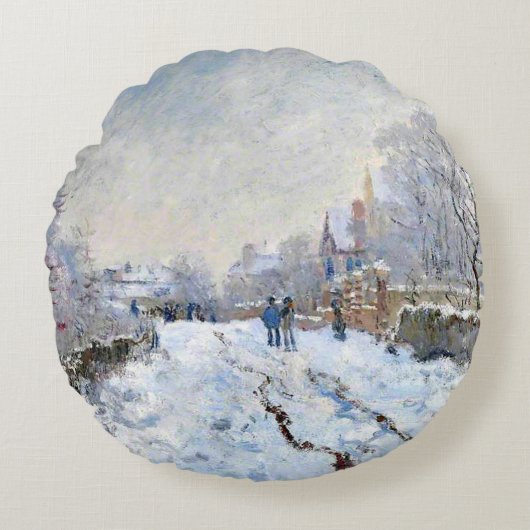 Monet - Snow Scene at Argenteuil ラウンドクッション (正面)