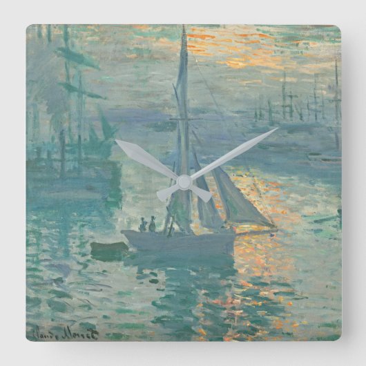 Monet Sunrise Sailing Clock スクエア壁時計 (正面)