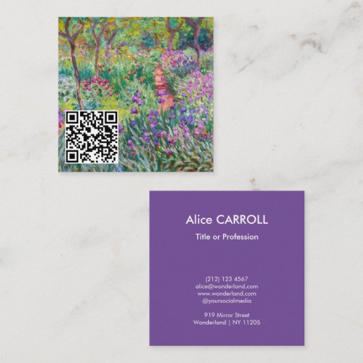 Monet - The Iris Garden at Giverny - QR Code スクエア名刺 (正面/裏面)